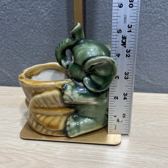 Vintage MCM Green Elephant Glazed Ceramic Planter Pot Holder Good Luck Posed - Picture 7 of 8